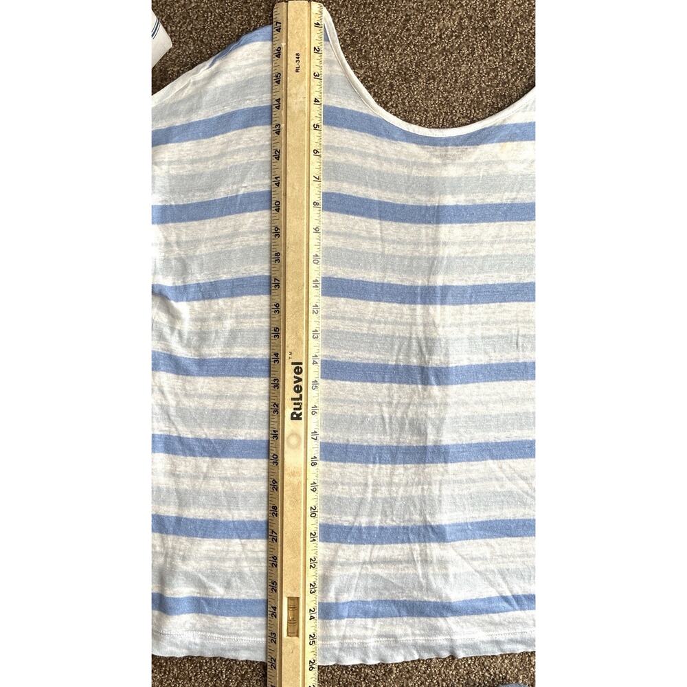 C&C California Wmn Blue Stripe Reversible Top 100% Linen Coastal Beach L - Picture 5 of 5